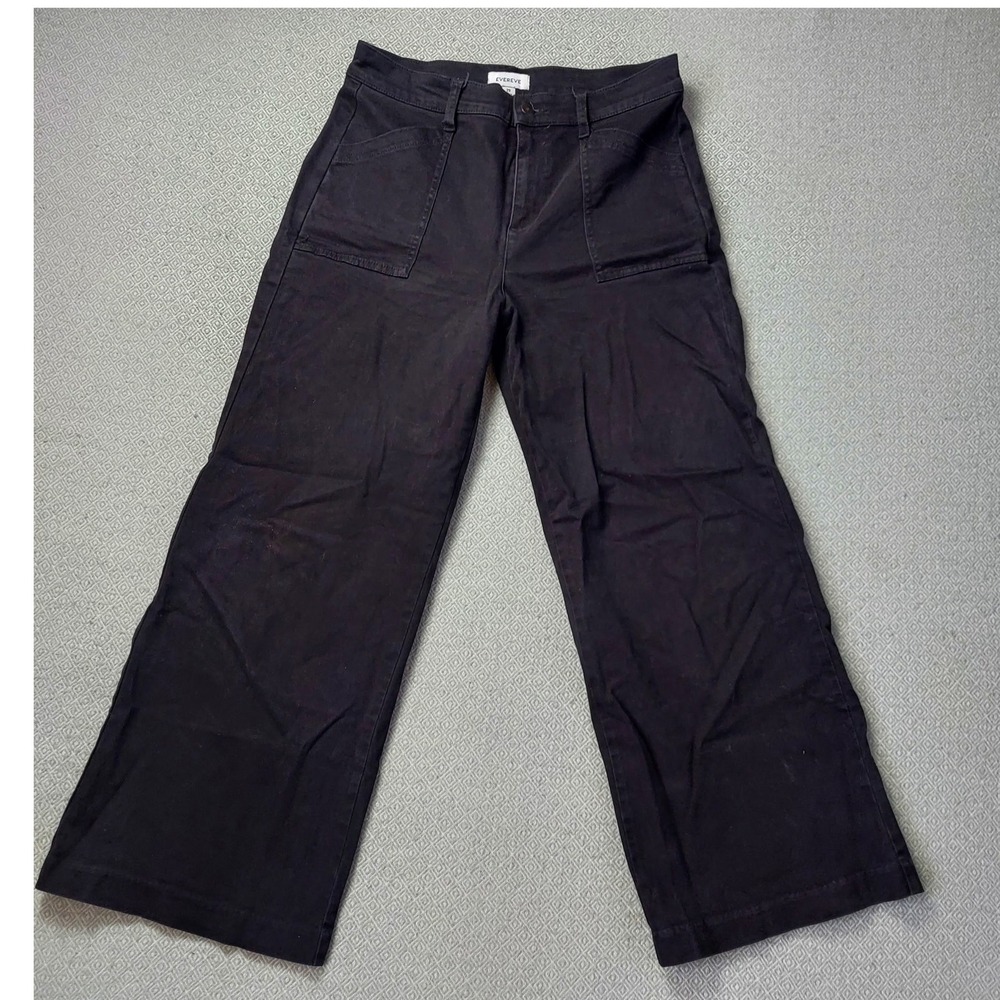 Evereve‎ Pants Womens 29 Black Wide Leg Utility High Rise Patch Pocket Trousers